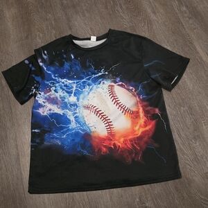 SHEIN Kids Black and Blue Short Sleeve Baseball Tee